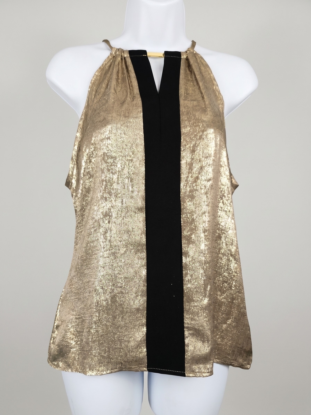 Tyche Metallic Gold Halter Camisole with Black Center Stripe